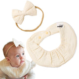 Conjunto Babero y diadema Beige