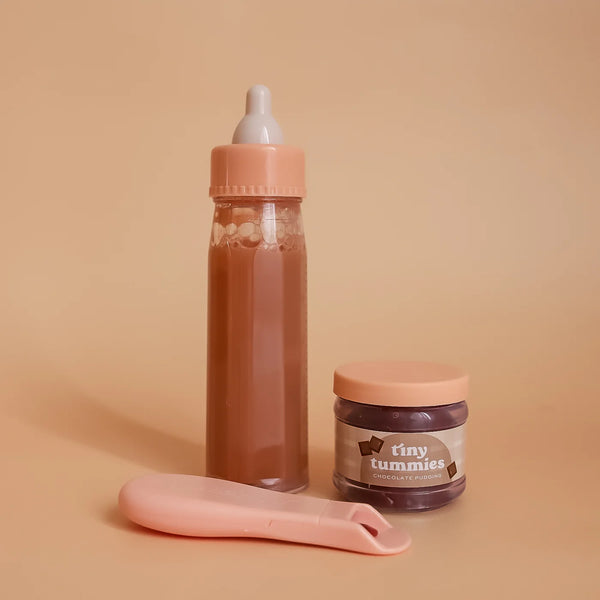 Biberón mágico y Potito con cuchara para muñecos - Chocolate