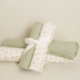 Muselinas Blueberry Leaves Sage, detalle estampado