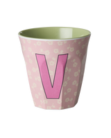 Vaso Melamina Alfabeto Flores - Letra V
