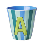Vaso Melamina Alfabeto Rayas Azul - Letra A