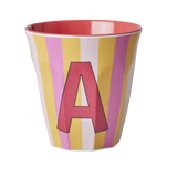 Vaso Melamina Alfabeto Rayas Rosa - Letra A