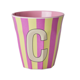 Vaso Melamina Alfabeto Rayas Rosa - Letra C