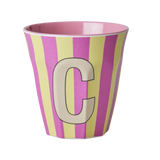 Vaso Melamina Alfabeto Rayas Rosa - Letra C
