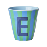 Vaso Melamina Alfabeto Rayas Azul - Letra E