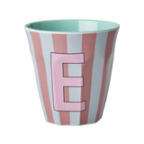 Vaso Melamina Alfabeto Rayas Rosa - Letra E