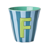 Vaso Melamina Alfabeto Rayas Azul - Letra F