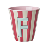 Vaso Melamina Alfabeto Rayas Rosa - Letra F