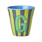 Vaso Melamina Alfabeto Rayas Azul - Letra G