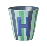 Vaso Melamina Alfabeto Rayas Azul - Letra H