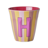 Vaso Melamina Alfabeto Rayas Rosa - Letra H