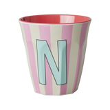 Vaso Melamina Alfabeto Rayas Rosa - Letra N