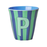 Vaso Melamina Alfabeto Rayas Azul - Letra P