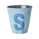 Vaso Melamina Alfabeto Rayas Azul - Letra S