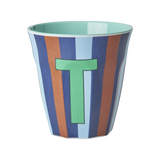 Vaso Melamina Alfabeto Rayas Azul - Letra T