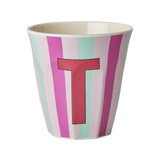 Vaso Melamina Alfabeto Rayas Rosa - Letra T