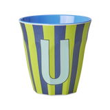 Vaso Melamina Alfabeto Rayas Azul - Letra U