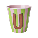 Vaso Melamina Alfabeto Rayas Rosa - Letra U