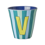 Vaso Melamina Alfabeto Rayas Azul - Letra V