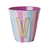 Vaso Melamina Alfabeto Rayas Rosa - Letra V