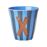 Vaso Melamina Alfabeto Rayas Azul - Letra X