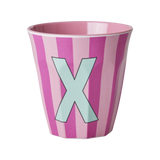 Vaso Melamina Alfabeto Rayas Rosa - Letra X