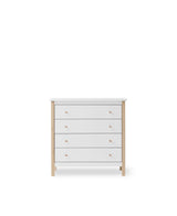 Cómoda de madera de 4 cajones, color blanco/roble