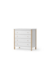 Cómoda de madera de 4 cajones, color blanco/roble