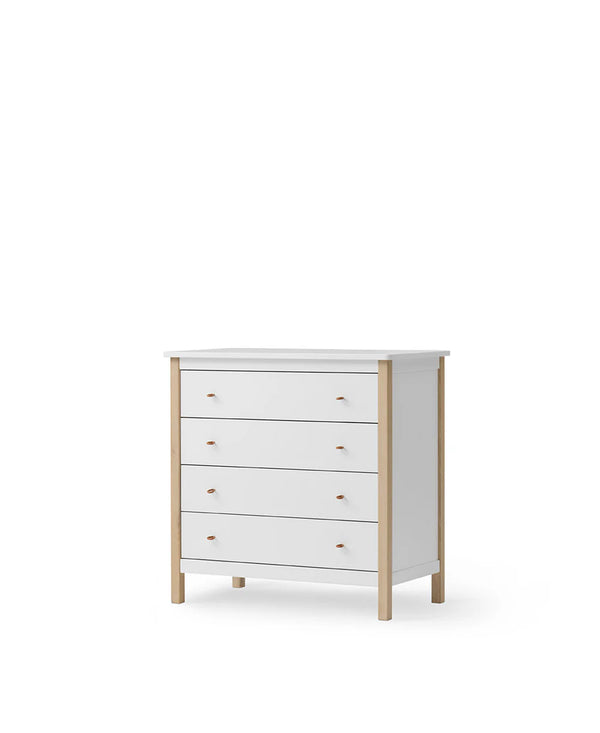 Cómoda de madera de 4 cajones, color blanco/roble