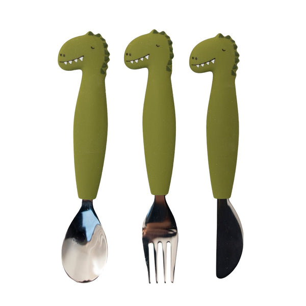 Set 3 Cubiertos Silicona Dino