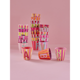 Vaso Melamina Alfabeto Rayas Rosa - Letra A